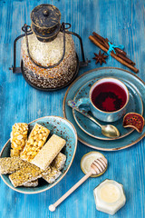 Kozinaki with seeds, nuts, sesame seeds and honey