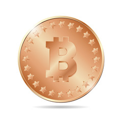 vector illustration of a bronze coin with bitcoin sign