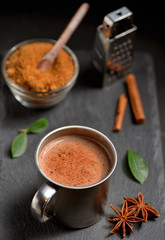 Cup of hot chocolate, cinnamon sticks