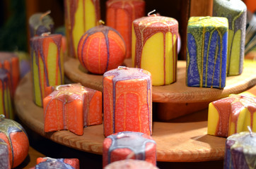 colorful candles on the table of local store