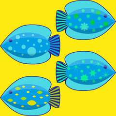 Set of the simple flat fishes decorated by patterns. Vector illustration EPS10
