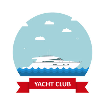  Vector flat an icon with the text and the yacht