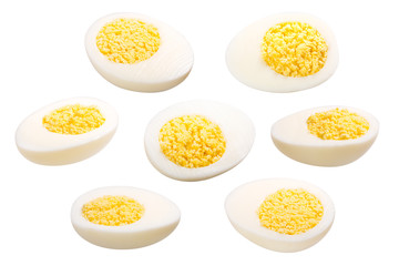Set of boiled egg halves, paths