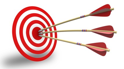 3d illustration of arrows with circles target over white background