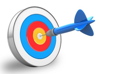 3d illustration of dart with archery target over white background