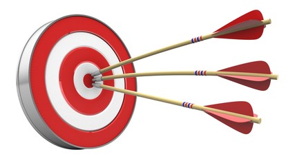 3d illustration of arrows with target over white background