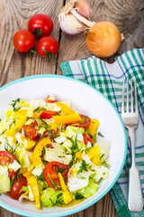 Fresh vegetable salad with olive oil