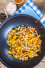 White beans stewed with meat and vegetables