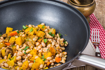 White beans stewed with meat and vegetables