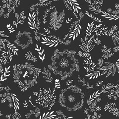 Vector floral pattern for wallpaper and gift wrap paper. Black and white illustration.