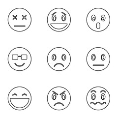 Emoticons for chatting icons set, outline style