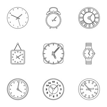 Clock icons set, outline style