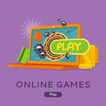 Online Games Concept Flat Style Vector Web Banner 