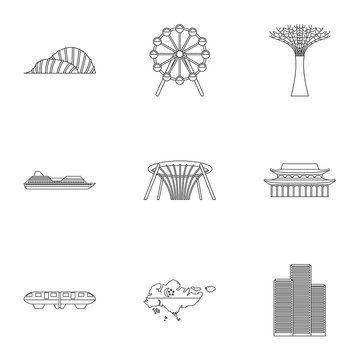 Country Singapore icons set, outline style