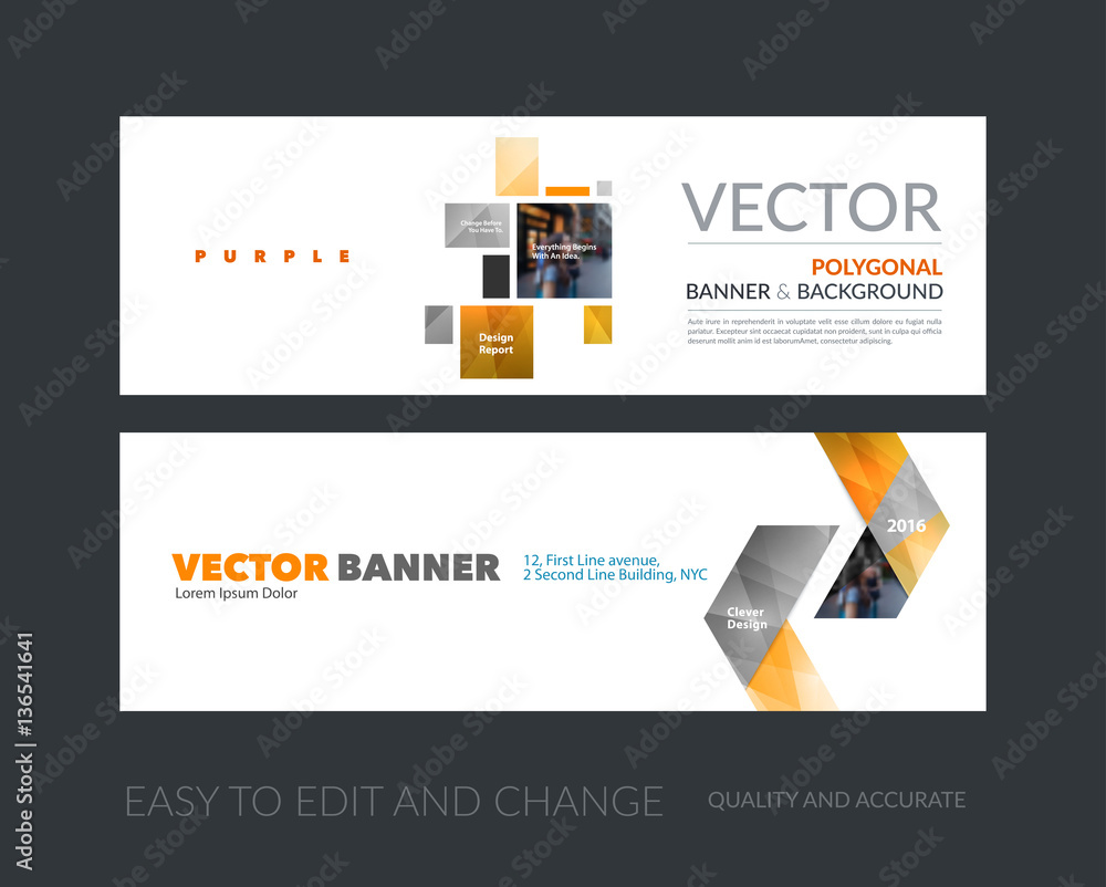 Wall mural vector set of modern horizontal website banners with yellow squa