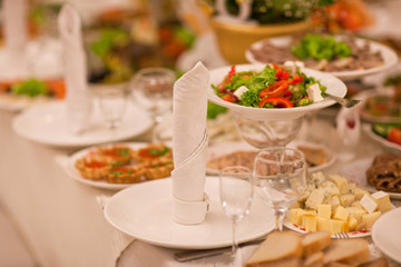Hall with beautifully decorated wedding table