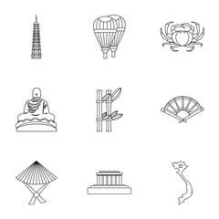 Country Vietnam icons set, outline style