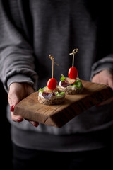 mini catering canapes with cherry tomato