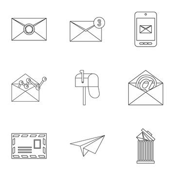 Letter icons set, outline style