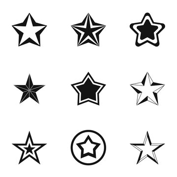 Geometric figure star icons set, simple style