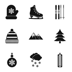 Winter frost icons set, simple style