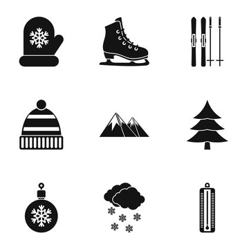 Winter frost icons set, simple style