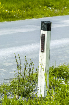 Reflector on a country road, Austria, Lower Austria, Waldviertel