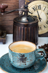 Espresso in vintage blue cup