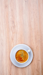cup of coffee on wooden table