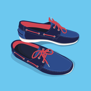 pair of male boat shoes with laces, vector, illustration