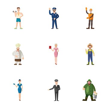Workers icons set, cartoon style