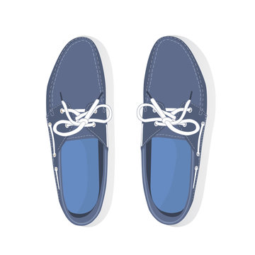 pair of male boat shoes with laces, vector, illustration