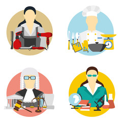Vector illustration of collection icons of color professions equipment vector illustration
