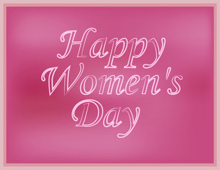Inscription happy Women's Day with a blurred pink background. Vector illustration