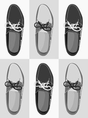 set of male boat shoes with laces, vector, illustration