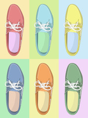 set of male boat shoes with laces, vector, illustration