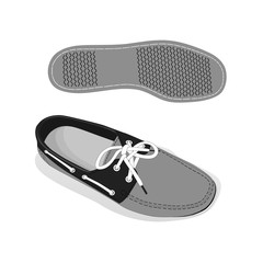 male boat shoes with laces and sole, vector, illustration