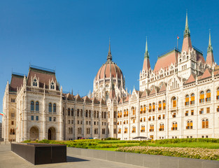 View from behind on Hungarian Parliament building in Budapest, Hungary