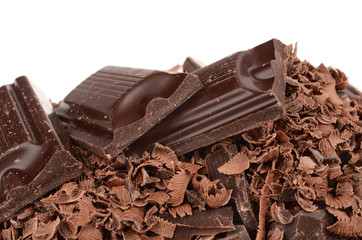 Dark chocolate on a white background