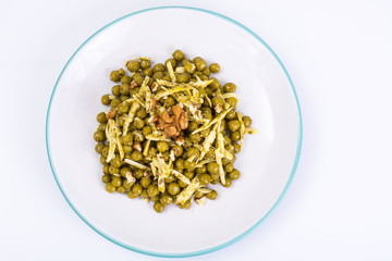 Healthy and diet food without meat: Green peas and cheese in pes
