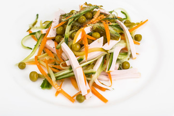 Salad with fresh vegetables and sausage