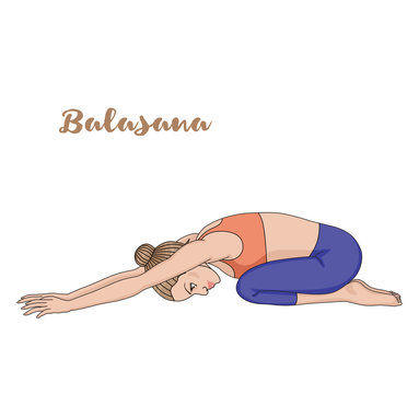 Women silhouette. Child s yoga pose. Balasana