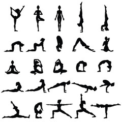 Women silhouettes. Collection of yoga poses. Asana set. - 136547817