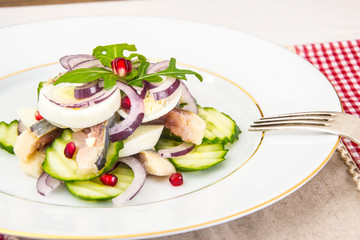 Dietary Food: Salad with Herring, Cucumber, Egg and Onion