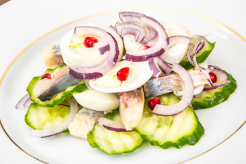 Dietary Food: Salad with Herring, Cucumber, Egg and Onion