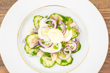 Dietary Food: Salad with Herring, Cucumber, Egg and Onion
