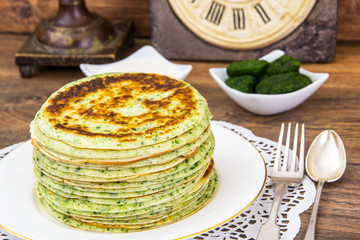 Tasty Pancakes Stack with Spinach