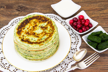 Tasty Pancakes Stack with Spinach