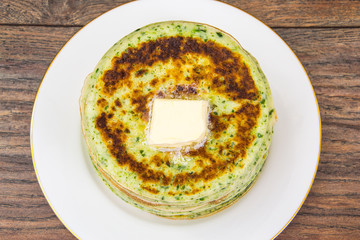 Tasty Pancakes Stack with Spinach