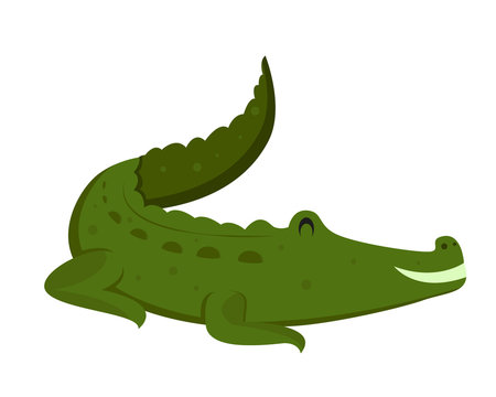 Cute Flat Animal Character Logo - Crocodile